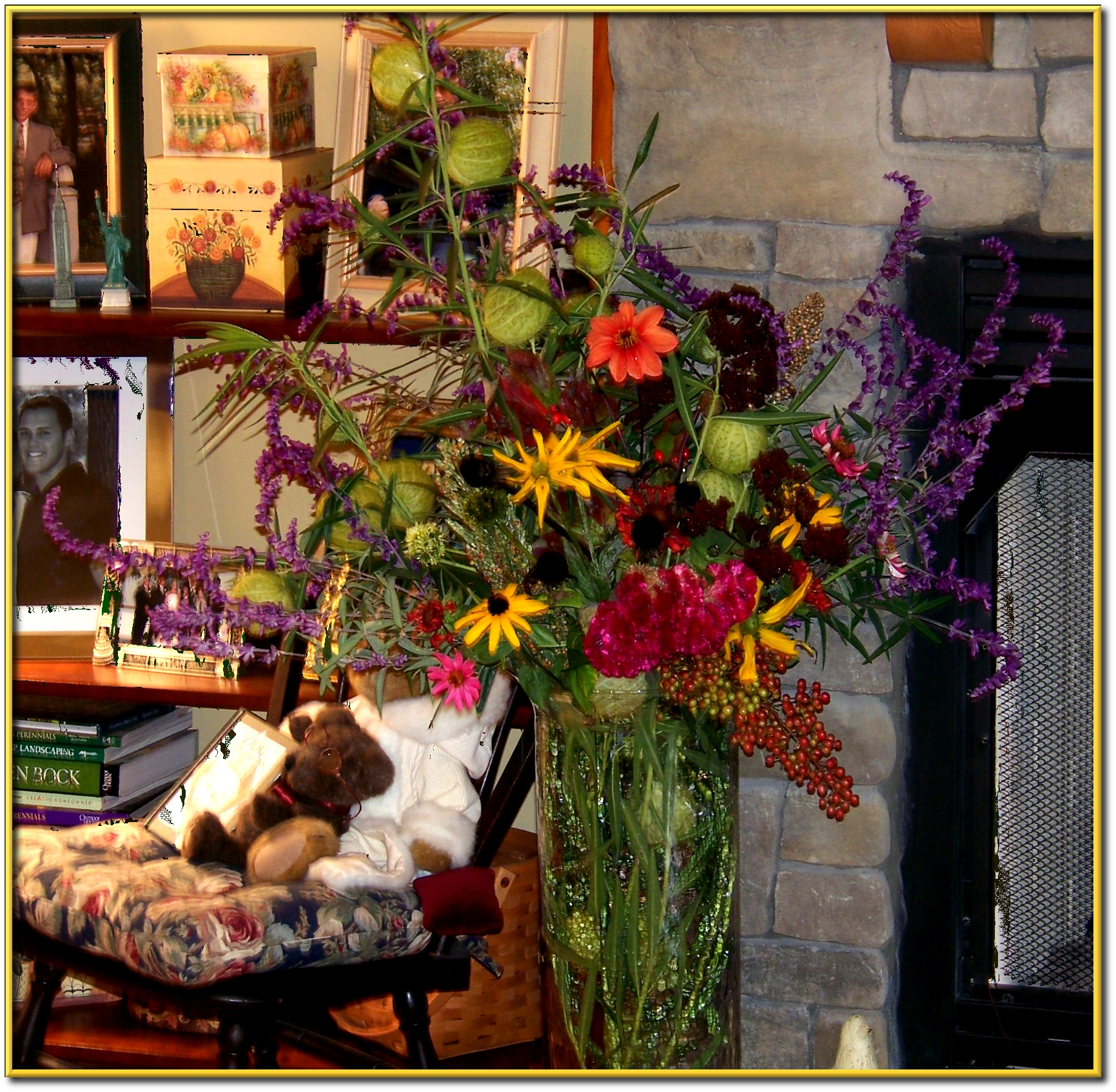 Fall Arrangement using dried Monkey Balls - Sandi Herron - Life at