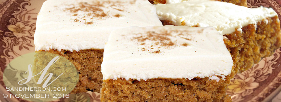 Theresa’s Pumpkin Bars with Cream Cheese Frosting